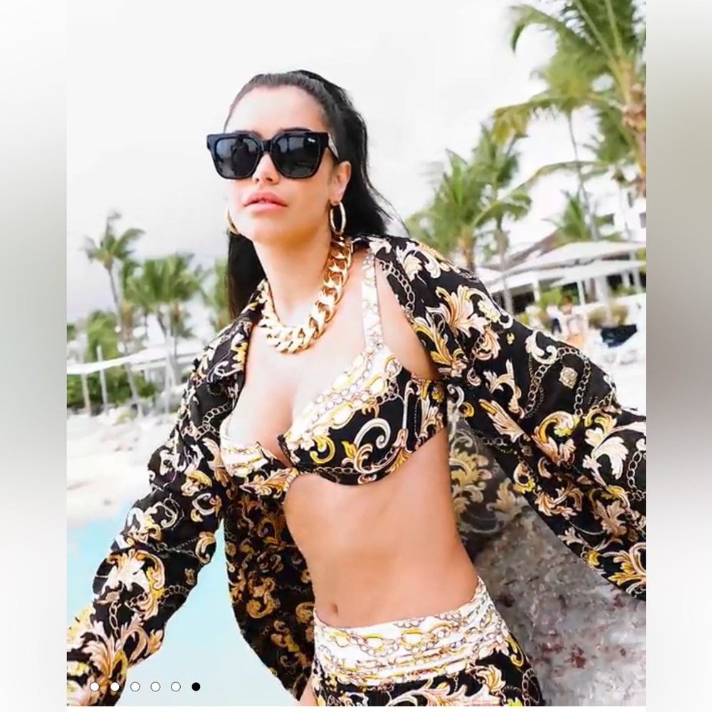 ‼️SOLD‼️Carmen Marc Valvo Swim Sense Filigree Status High Waist Bikini size S - Picture 7 of 12